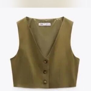 Zara Khaki Buttoned Crop Top